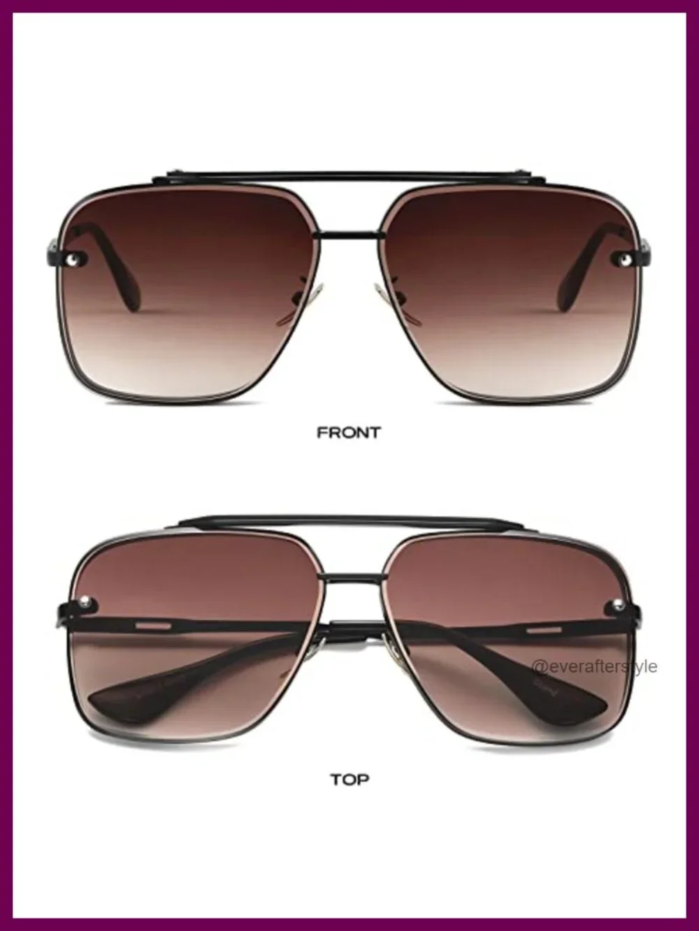 Oversized Square Aviator Sunglasses Metal Frame UV400 Gradient Lens